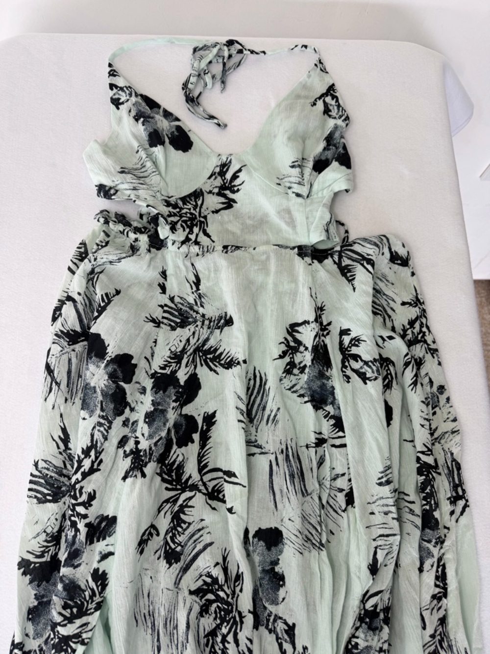 Free People Floral Maxi Dress Open Back Halter Boho Mint XS - Picture 6 of 9